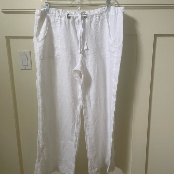 Elan White Linen Wide Leg Cropped Pants - Picture 2 of 4
